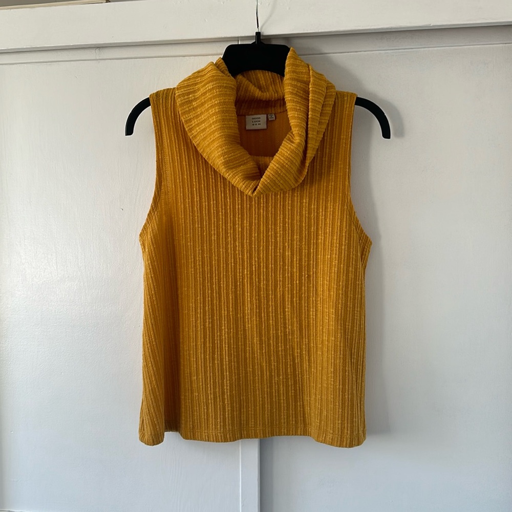 Mustard yellow cowl neck, sleeveless top